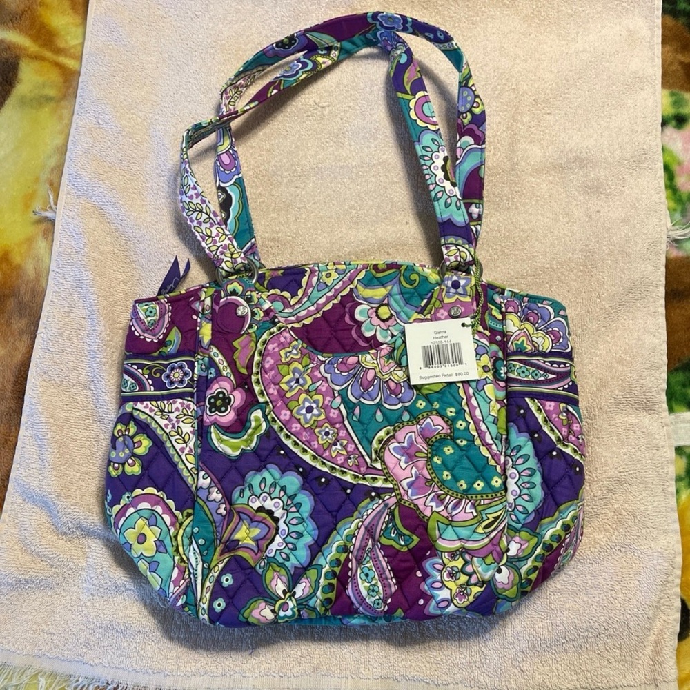 Vera Bradley Purple Teal Floral Quilted Tote - Picture 2 of 10